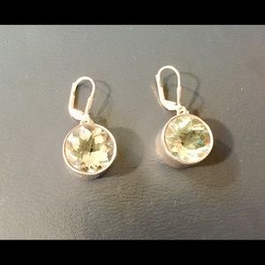 Sterling silver hoop earrings, pale green stones